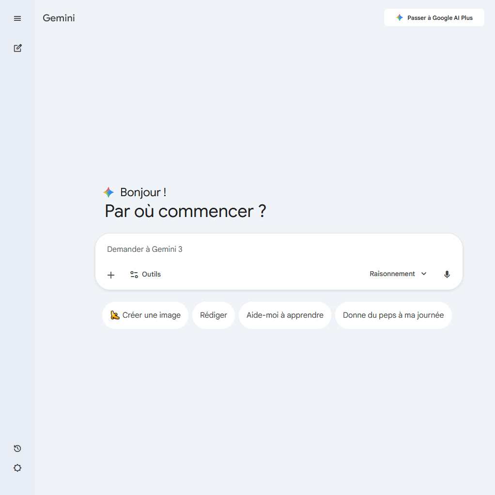 Interface de l'IA Gemini 3 (janvier 2026)